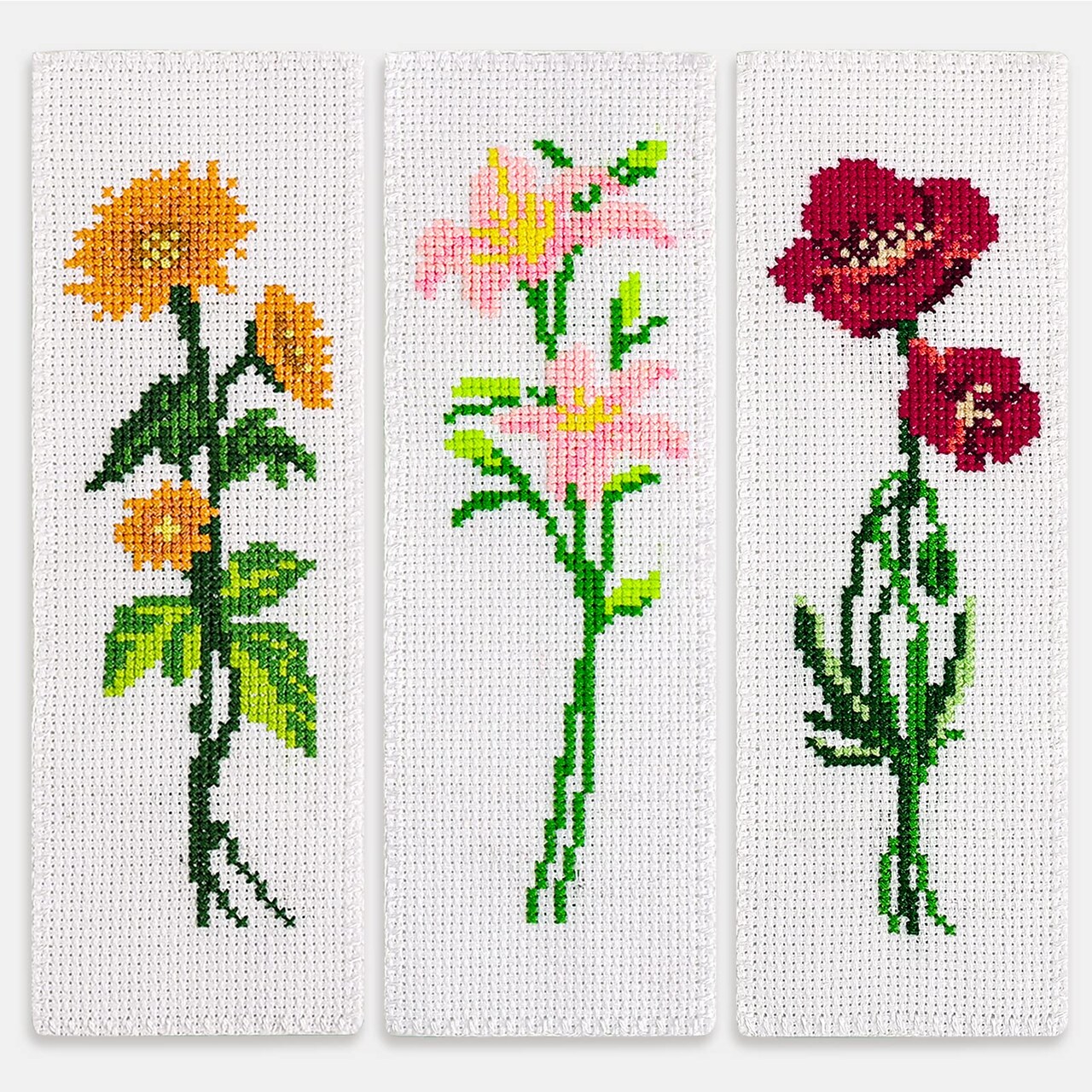 3 Pieces Cross Stitch Bookmark Kits, DIY Stamped Embroidery Bookmark Kit for Beginner Flower Patterns 14 Count Crossstitch Projects for Book Lovers